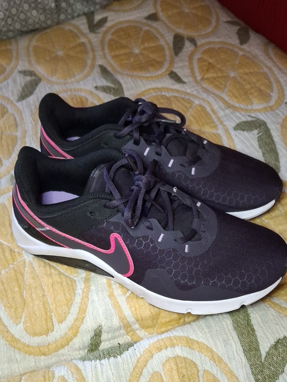 Nike Women's Navy Running Sneakers with Pink Accent